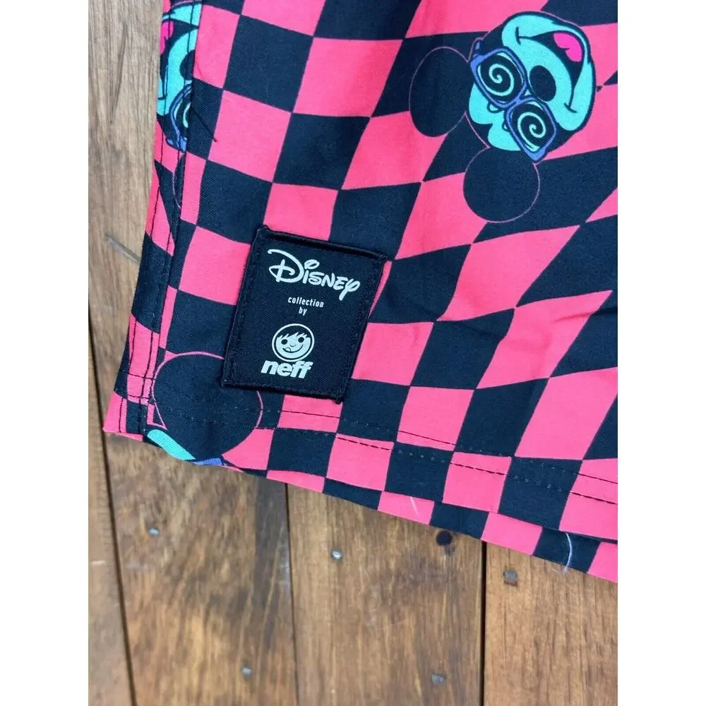 NEW Neff Disney Mickey Mouse Swim Board Shorts Drawstring Checkered Men's Medium